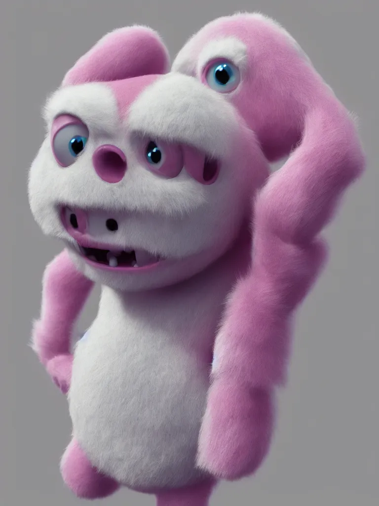 Image similar to “realistic pinkie the ghost from pac man rendered in 3d, fuzzy, furry, pixar, ultradetailed, octane render, epic”