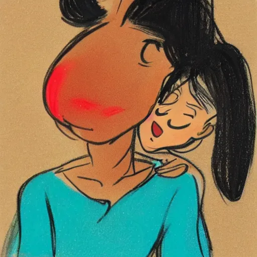 Image similar to milt kahl sketch of black hair cuban girl with dog nose