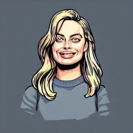 Image similar to margot robbie, digital art, iconic icon, 2 d vector logo, cartoon, t - shirt design