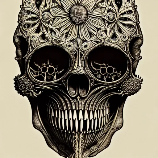 Image similar to art forms of nature by ernst haeckel, memento mori by arthur rackham, ornate antique porcelain beautiful skull mask, ultrasharp, photorealistic, hyperdetailed, octane render, polished, art nouveau, neo - gothic, gothic, intricate ornamental organic filigree, art nouveau botanicals, art forms of nature by ernst haeckel, horizontal symmetry, symbolist, visionary