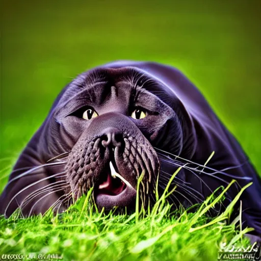 Prompt: a walrus - cat - hybrid, animal photography