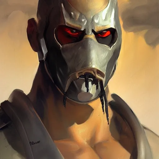 Image similar to greg manchess portrait painting of smoke from mortal kombat as overwatch character, medium shot, asymmetrical, profile picture, organic painting, sunny day, matte painting, bold shapes, hard edges, street art, trending on artstation, by huang guangjian and gil elvgren and sachin teng