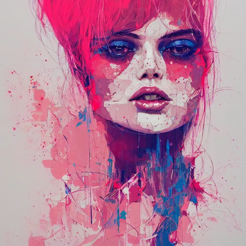 Image similar to close up portrait painting of a female dressed in nineties street styling, concept art, intricate details, highly detailed, aesthetically pleasing pastel colors, art by conrad roset