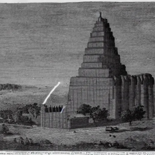 Image similar to A thunderbolt striking the tower of Babylon