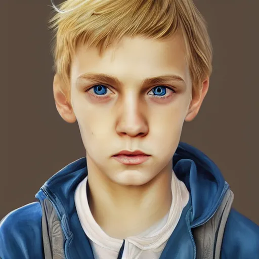Image similar to a detailed portrait of a blonde boy with blue eyes, digital concept art illustration, incredibly detailed and realistic, 8 k, sharp focus