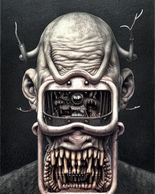 Image similar to a realistic detailed portrait painting of a monster by john kenn mortensen, santiago caruso, synthwave cyberpunk psychedelic vaporwave