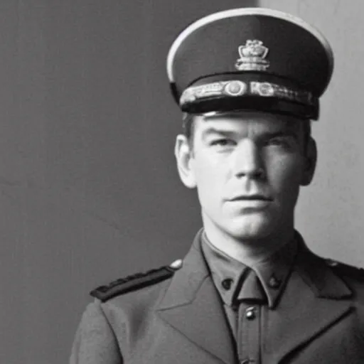 Prompt: Ewan McGregor as an officer during WW1, grainy monochrome photo