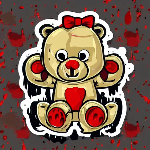 Image similar to Blood thirsty teddy bear from a horror movie, sticker, highly detailed, colorful, illustration, drama, smooth and clean vector curves, no jagged lines, vector art, smooth