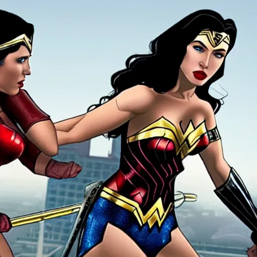 Prompt: epic battle wonder woman and scarlet johansson