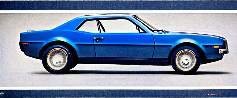 Image similar to denim blue audi camaro b 1 ( 1 9 6 7 ), 8 0 s retro poster, establishing shot