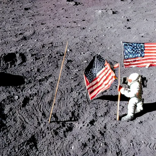 Image similar to photograph of a cowboy planting the american flag on the moon