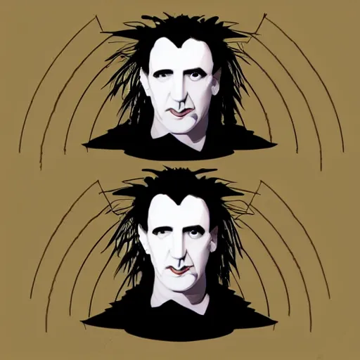 Image similar to trent reznor as robert smith as neil gaiman, vector art, art deco