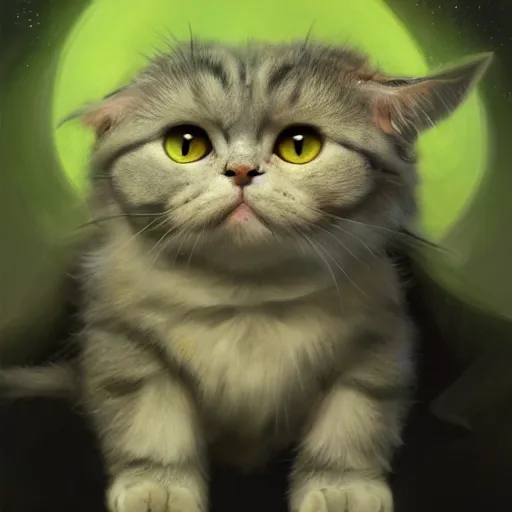 Prompt: scottish fold cat/yoda, magic the gathering artwork, D&D, fantasy, cinematic lighting, centered, symmetrical, highly detailed, digital painting, artstation, concept art, smooth, sharp focus, illustration, volumetric lighting, epic Composition, 8k, art by Akihiko Yoshida and Greg Rutkowski and Craig Mullins, oil painting, cgsociety