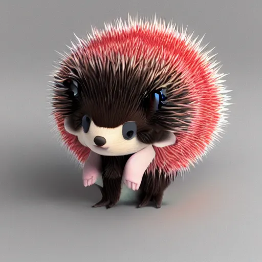 Prompt: cute fumo plush of a hedgehog girl with prickly spines, character design contest winner, silhouette, artstation, vray, anime girl, black and white and red, spoken heart