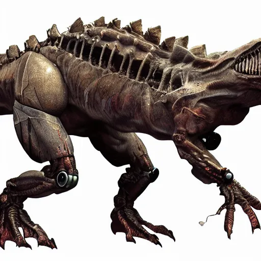 Prompt: an illustration of the full body of a cyborg t-rex, photorealistic, detailed, textured, award-winning