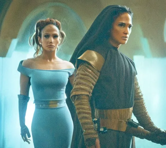 Image similar to a movie still of jennifer lopez as princess leigha in the movie star wars