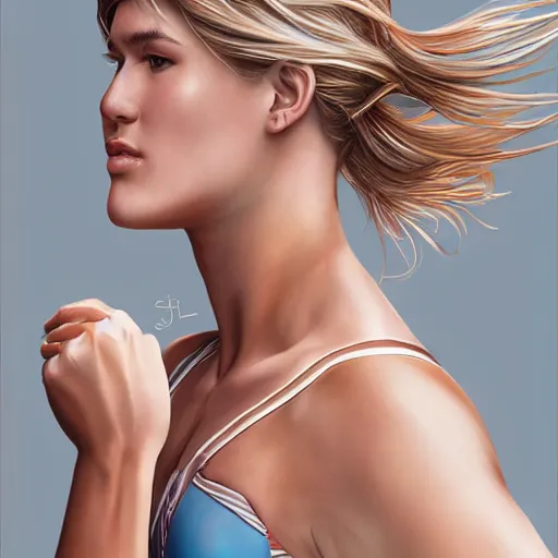 Image similar to eugenie bouchard in the style of stefan kostic, realistic, full body, sharp focus, 8 k high definition, insanely detailed, intricate, elegant, art by stanley lau and artgerm