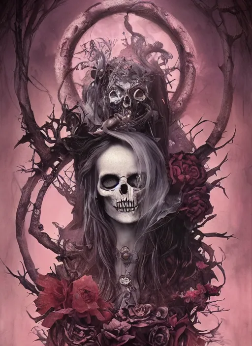 Image similar to Alice in Wonderland,death tarot card,half skull face,highly detailed,cinematic,8k,by Stanley Artgermm,Tom Bagshaw,Greg Rutkowski,Carne Griffiths, Ayami Kojima, Beksinski, Giger,Anne Stokes, Benjamin Lacombe,trending on DeviantArt,hyper detailed,horror, full of colour