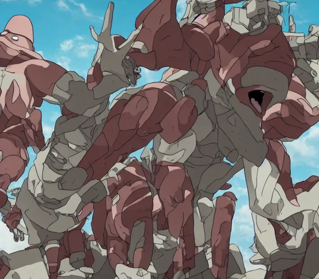 Prompt: Patrick Star as a Titan in Attack on Titan