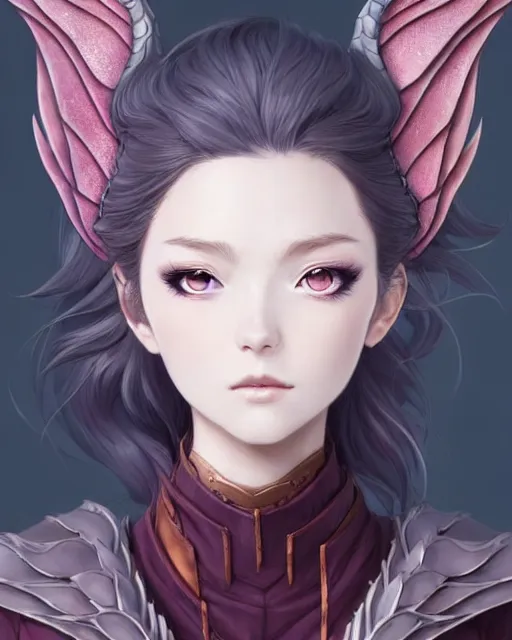 Prompt: character concept art of a woman with dragon horns and wings | | very anime, dragon scales, cute - fine - face, pretty face, realistic shaded perfect face, fine details by stanley artgerm lau, wlop, rossdraws, james jean, andrei riabovitchev, marc simonetti, and sakimichan, tranding on artstation