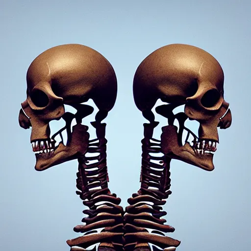 Image similar to A profile of two skeletons facing each other by Beeple, Trending on Artstation