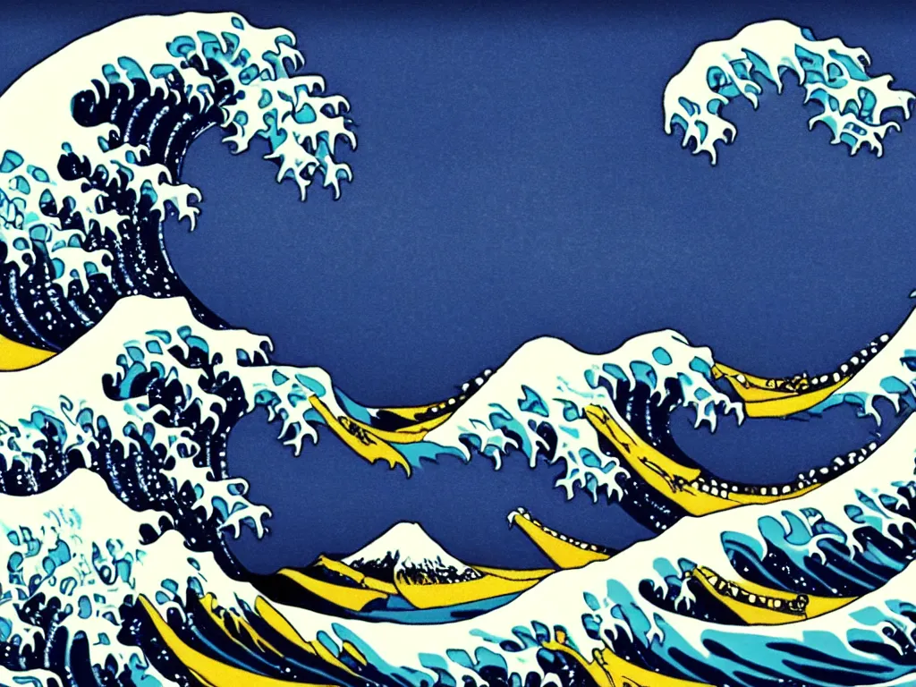 Prompt: The Great Wave off Kanagawa, art by bob ross, 4k