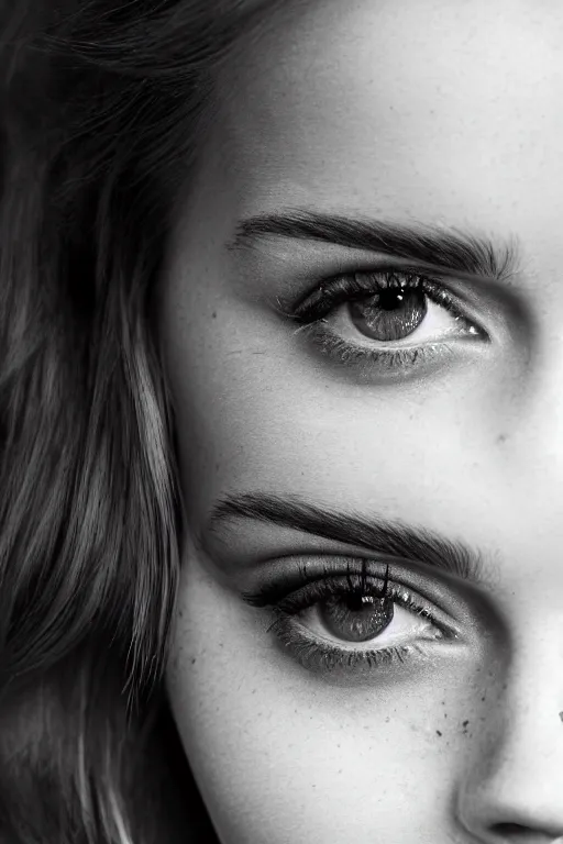 Prompt: emma watson macro photo, award - winning photography, really close, close - up, 5 mm, canon f / 1. 8 g af - s dx, detailed,