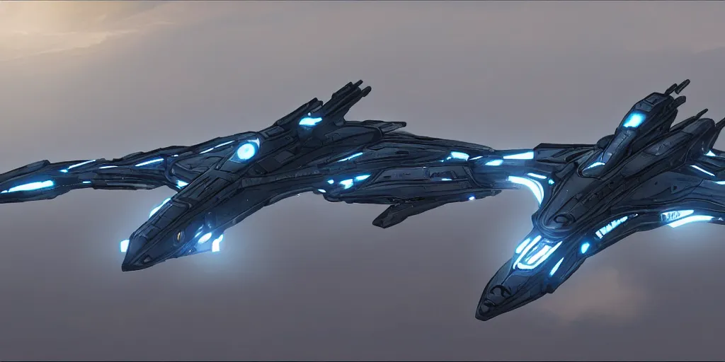 Image similar to Cinematic view of The Unfriendly Viper spaceship in style of Homeworld