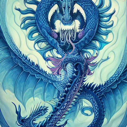 Prompt: sacred divine dragon art by james jean and art by loish highly detailed painting trending on arstation vivid colors spirit