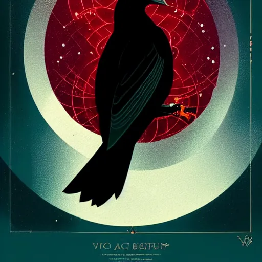 Prompt: beautiful digital fantasy illustration of a black bird with a red background, poster art by victo ngai, behance contest winner, vanitas, wiccan, tarot card, behance hd, high detail texture, unreal engine, 8 k, photographic quality, ultra hyper realistic quality, 8 k definiton, hyper - realistic, cinematic, cinematic lighting