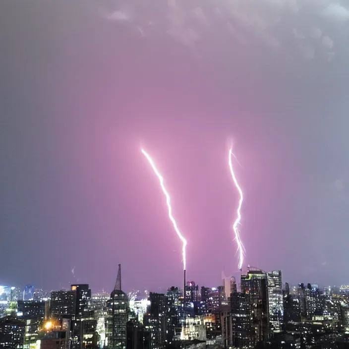 Prompt: seeing fireworks on the top of a skyscraper with lightning storm in the background on trending on twitter