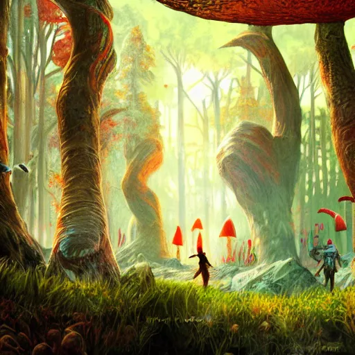 Image similar to bright, colorful, realistic, detailed from Elder Scrolls: shivering isles concept art mushroom forest backlighting, kodachrome, high contrast, highly detailed, sharp focus, digital painting, concept art, illustration, trending on artstation, comic book by Alex Ross and Adam Adamowicz cover art