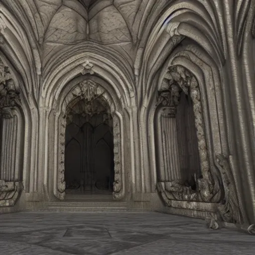 Prompt: view inside of a gothic temple, high quality render, octane render, arstation trending, cryengine, unreal engine, high details