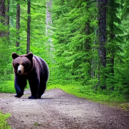 Prompt: a bear walking in the forrest. the bear is gigantic
