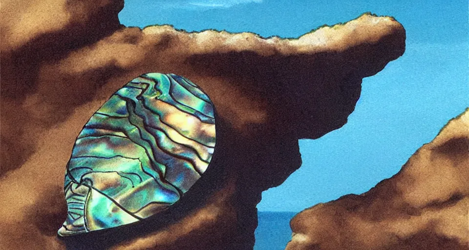 Prompt: painting of a tiny abalone seashell house in the ocean, by roger dean, john harris, cell shaded graphics, concept art, minimalist