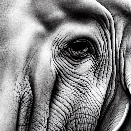 Image similar to elephant unicorn hybrid, ilustration realistic, elephant wrinkles, face close - up, 8 k.