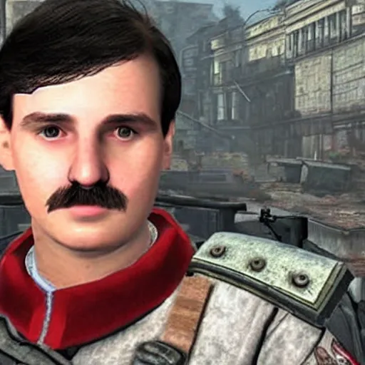 Image similar to young Lech Wałęsa as a game character in metro 2033