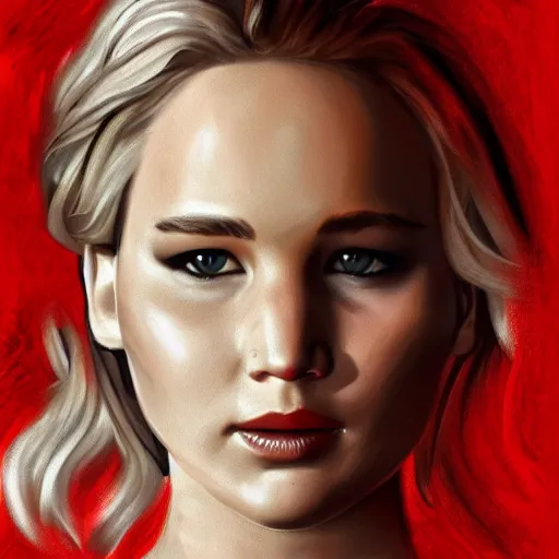 Prompt: dream jennifer lawrence portrait sketch artstation in red and white