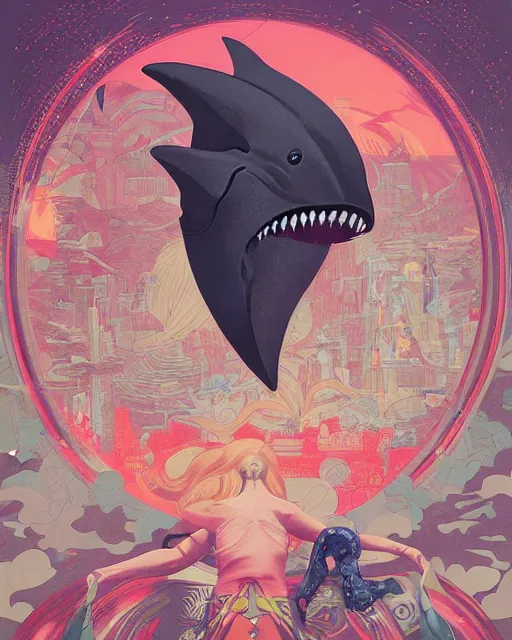 Image similar to Tristan Eaton, victo ngai, peter mohrbacher, artgerm portrait of a shark