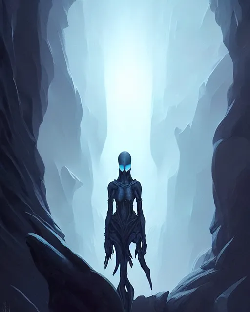 Image similar to professional concept art of a ominous alien floating in a dark cavern by artgerm and greg rutkowski ( thin white border ). an intricate, elegant, highly detailed digital painting, concept art, smooth, sharp focus, illustration, in the style of cam sykes, wayne barlowe, igor kieryluk.