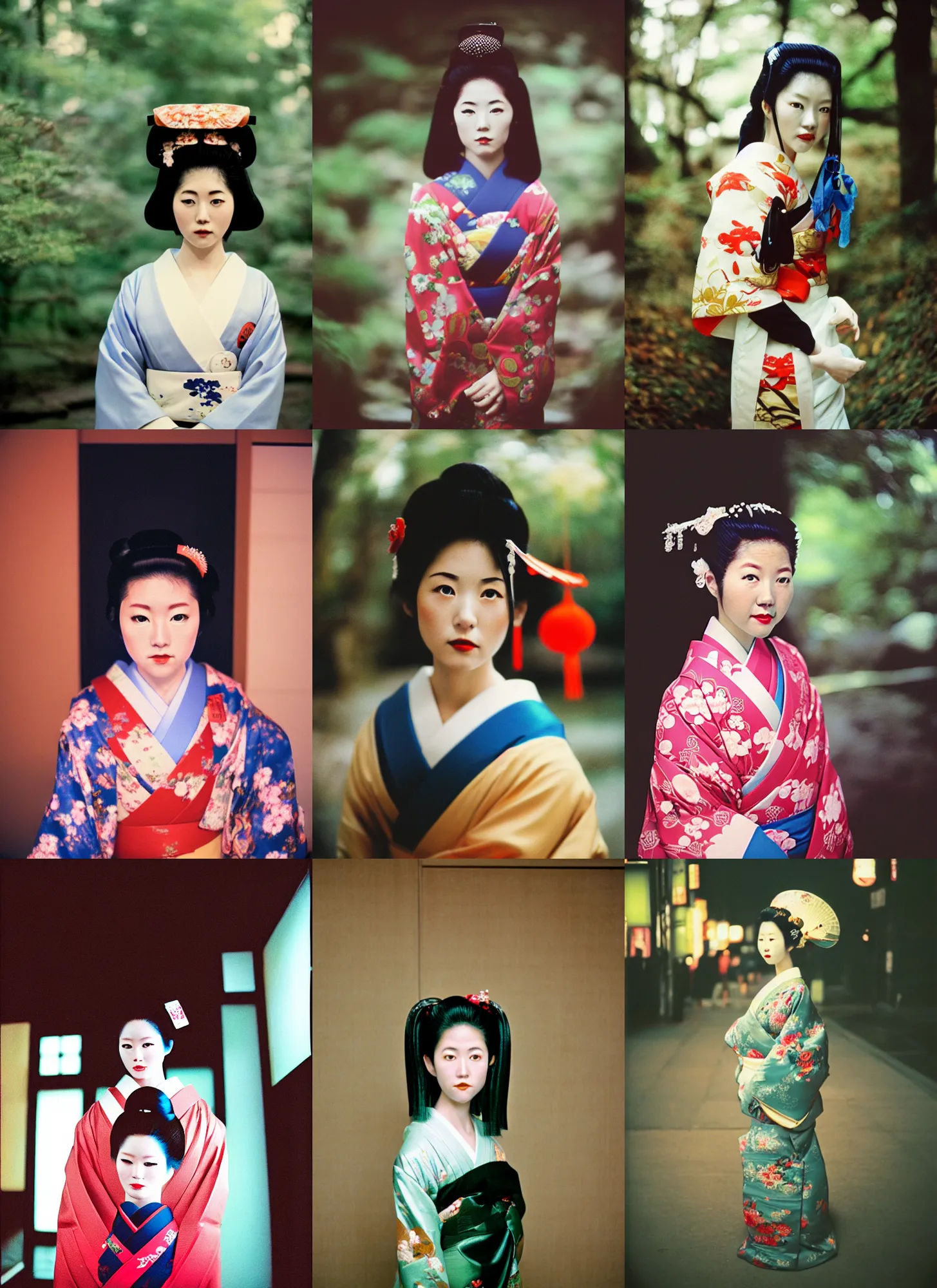 Prompt: Portrait Photograph of a Japanese Geisha CineStill X-Pro 800 Tungsten