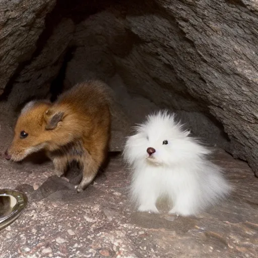 Image similar to several species of small furry animals gathered together in a cave and grooving with a pict