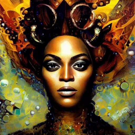 Prompt: a portrait of beyonce by karol bak, christopher balaskas, umberto boccioni and charlie bowater