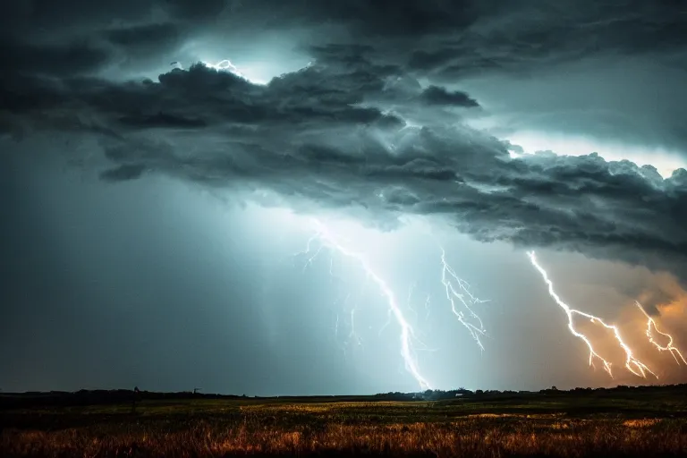 Image similar to photo of monstrous tornado, night, backlit by lightning, hyperdetailed artstation