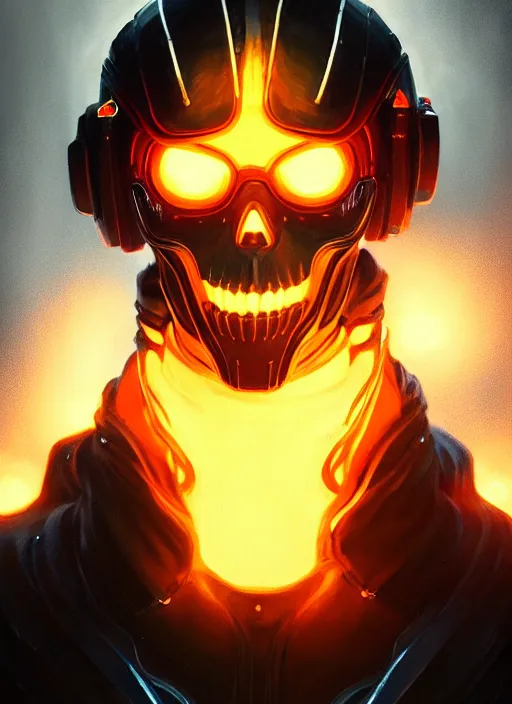 Image similar to portrait of apex legends ghost rider, intricate, elegant, glowing lights, highly detailed, digital painting, artstation, glamor pose, concept art, smooth, sharp focus, illustration, art by artgerm and greg rutkowski, artey freytag