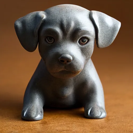 Image similar to studio photo of a ceramic figure, in the shape of a puppy. photorealistic, minimalist, ultra detailed.