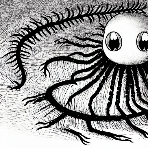 Image similar to the centipede man in the style of junji ito,