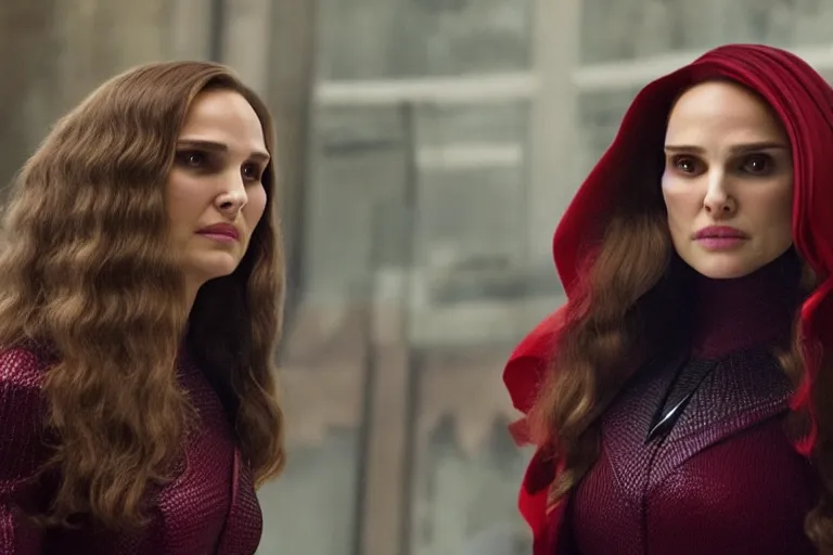 Image similar to film still of Natalie Portman as Wanda Maximoff Scarlett Witch in Multiverse of Madness, 4k