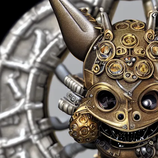 Prompt: A steampunk pikachu made from ornate engraved full plate armor and gears and several jewels, macro shot by Justin Gerard, unreal engine, physically based rendering