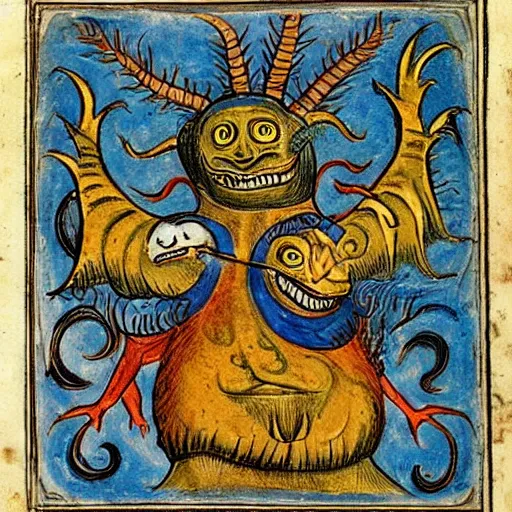 Image similar to medieval bestiary of repressed emotion monsters and creatures starting a fiery revolution in the psyche, in the style of an alchemical manuscript